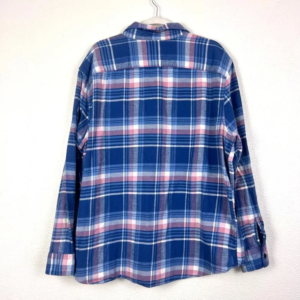 American Eagle Men's Super Soft Flannel Button Down Shirt XXL Blue Pink Plaid - Picture 2 of 7